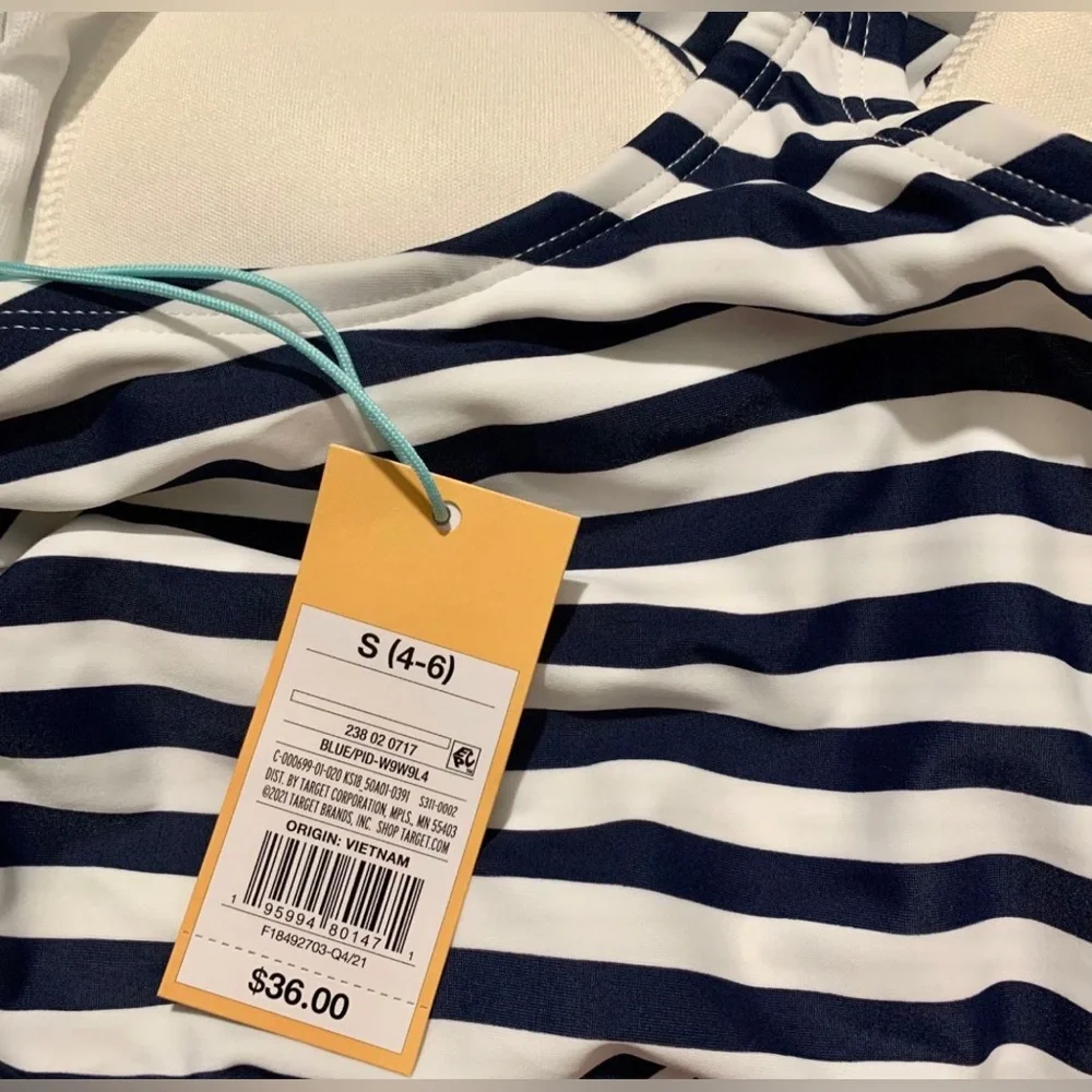 NEW Target women one piece white & navy blue stripe swimsuit swimwear size S - Picture 9 of 9